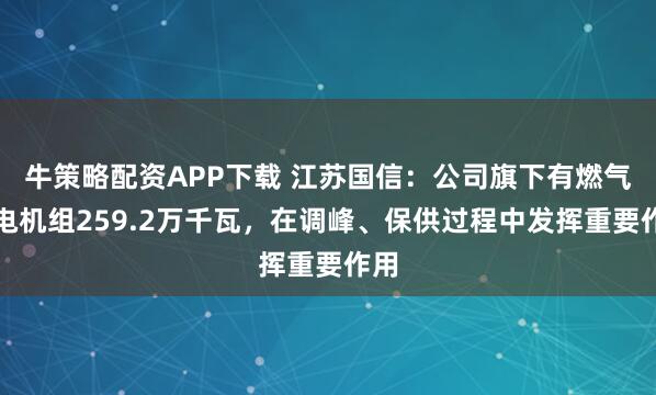 牛策略配资APP下载 江苏国信：公司旗下有燃气发电机组259.2万千瓦，在调峰、保供过程中发挥重要作用